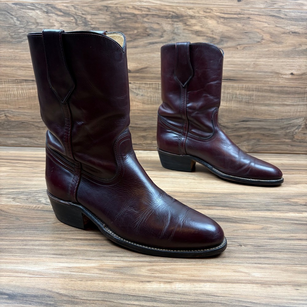 VTG Frye Men 10.5D Oxblood Western 10" Roper Boots 3150 Leather USA Made 70s 80s